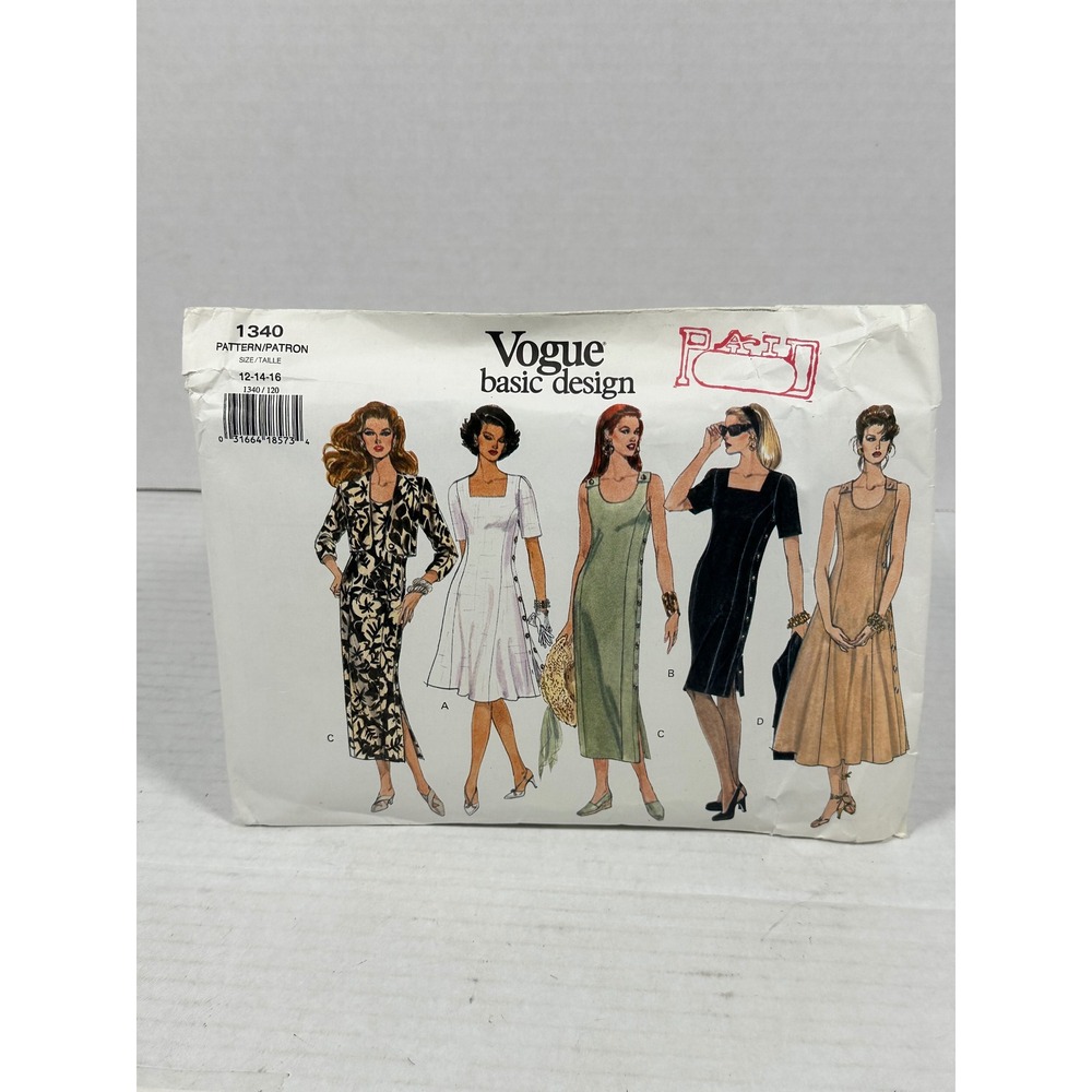 Vogue 1340 Basic Design Sewing Pattern Misses‎ Petite Jacket Dress Size 12-14-16